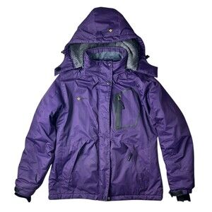 Gemyse Womens Faux Fur Lined Hooded Winter Ski Coat Jacket Parka  Size L  Purple
